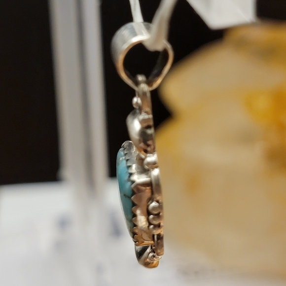 NEW 925 Brushed Sterling Silver White Water Turquoise Full Back Pendant #222 - Picture 6 of 10